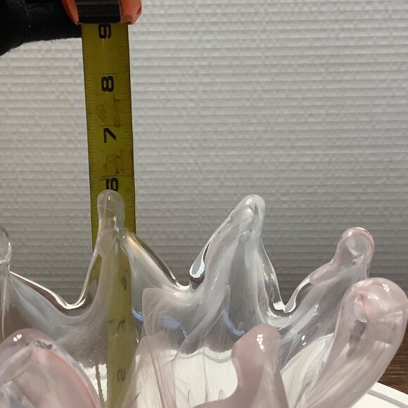 Murano Venetian Glass Splash Vase Crown Flower Top Frosted Pink Swirl Hand Blown - Picture 5 of 8